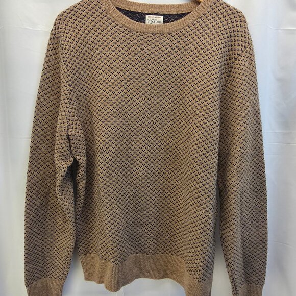 NWT JCrew Rugged Merino Wool Blend Sweater Bird's Eye Tan Crew Pullover Large - Picture 4 of 11